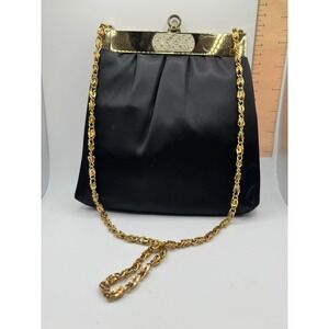 Vintage Andre Black Clutch Purse With Gold Tone Strap